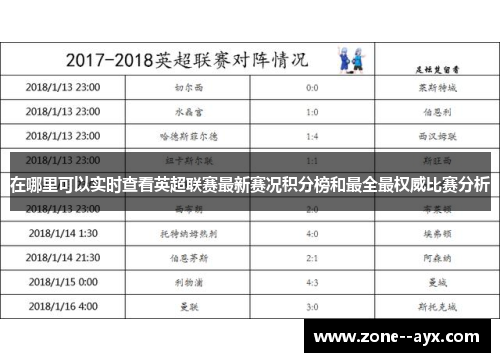 在哪里可以实时查看英超联赛最新赛况积分榜和最全最权威比赛分析 在哪里可以实时查看英超联赛最新赛况积分榜和最全最权威比赛分析